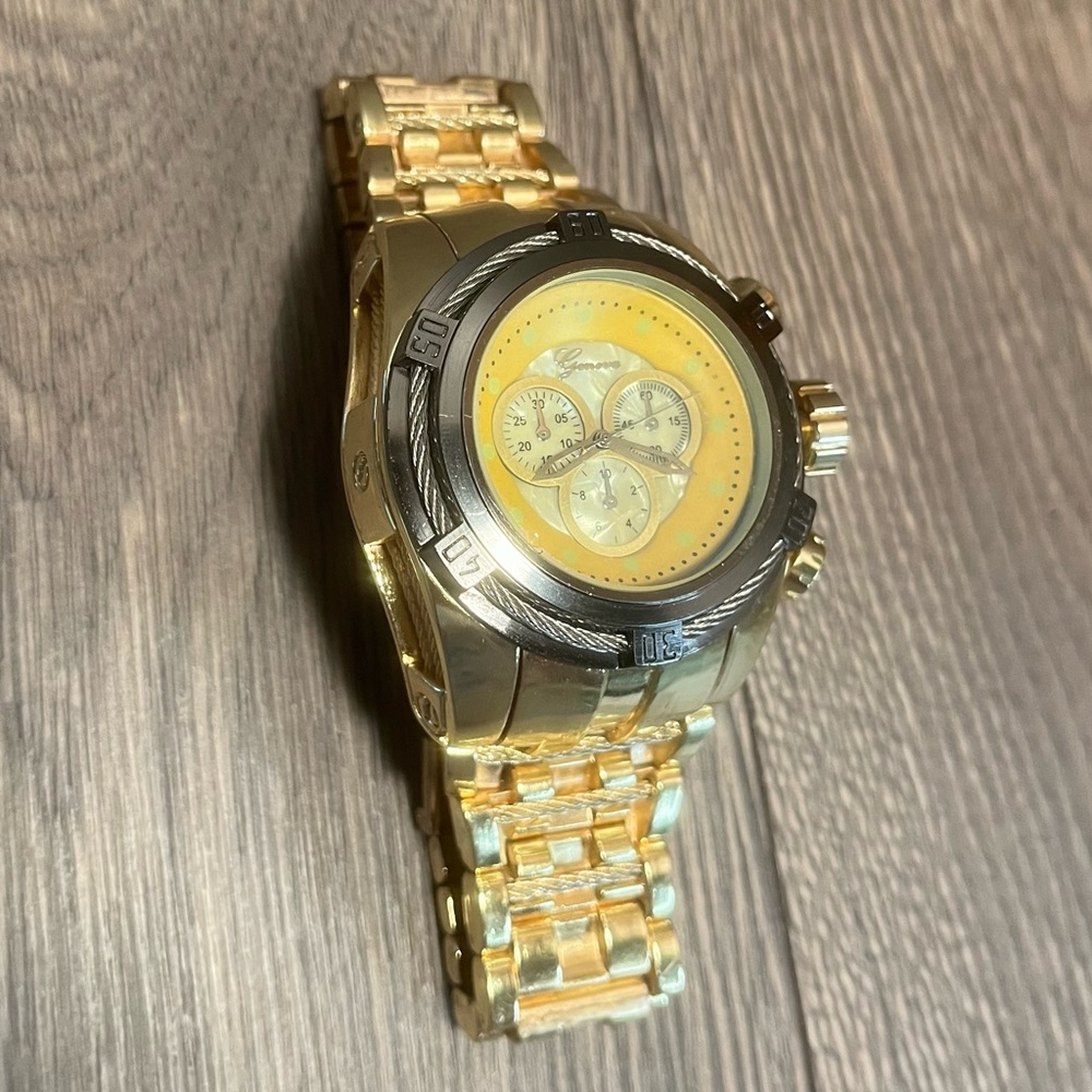Large Men’s Gold Geneva Stainless Steel Watch